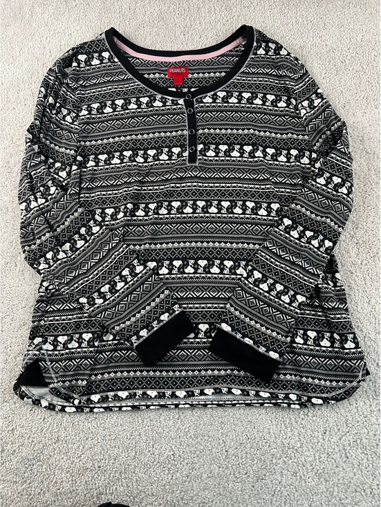 Peanuts Tops - Peanuts Snoopy Christmas Fair Isle Henley Long Sleeve Shirt Women’s Large